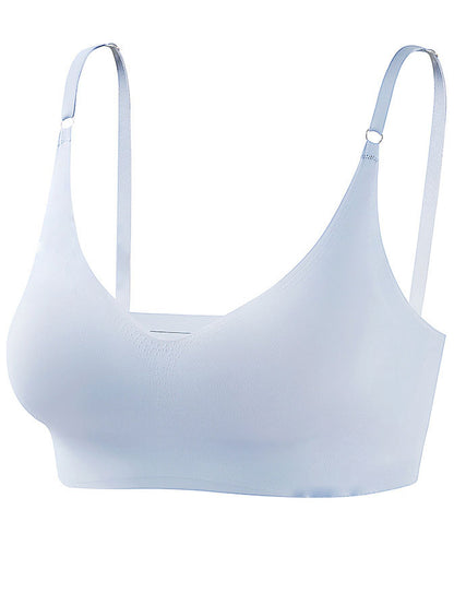 Low Back Seamless Push-up Wireless Bra Light Blue