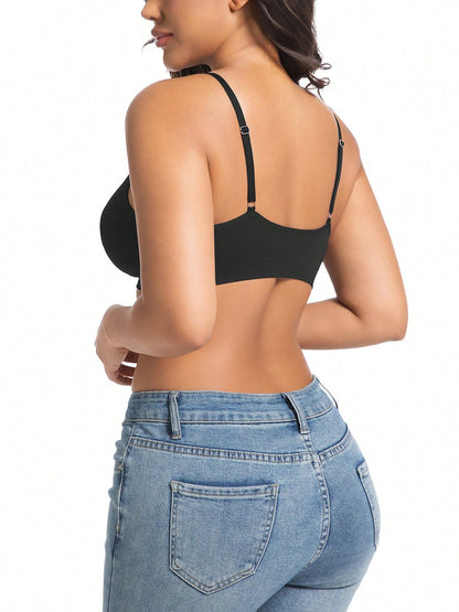 Solid Color Sexy Front Hook-and-Closure Bust Support Elastic Suspender Wire-Free Bra
