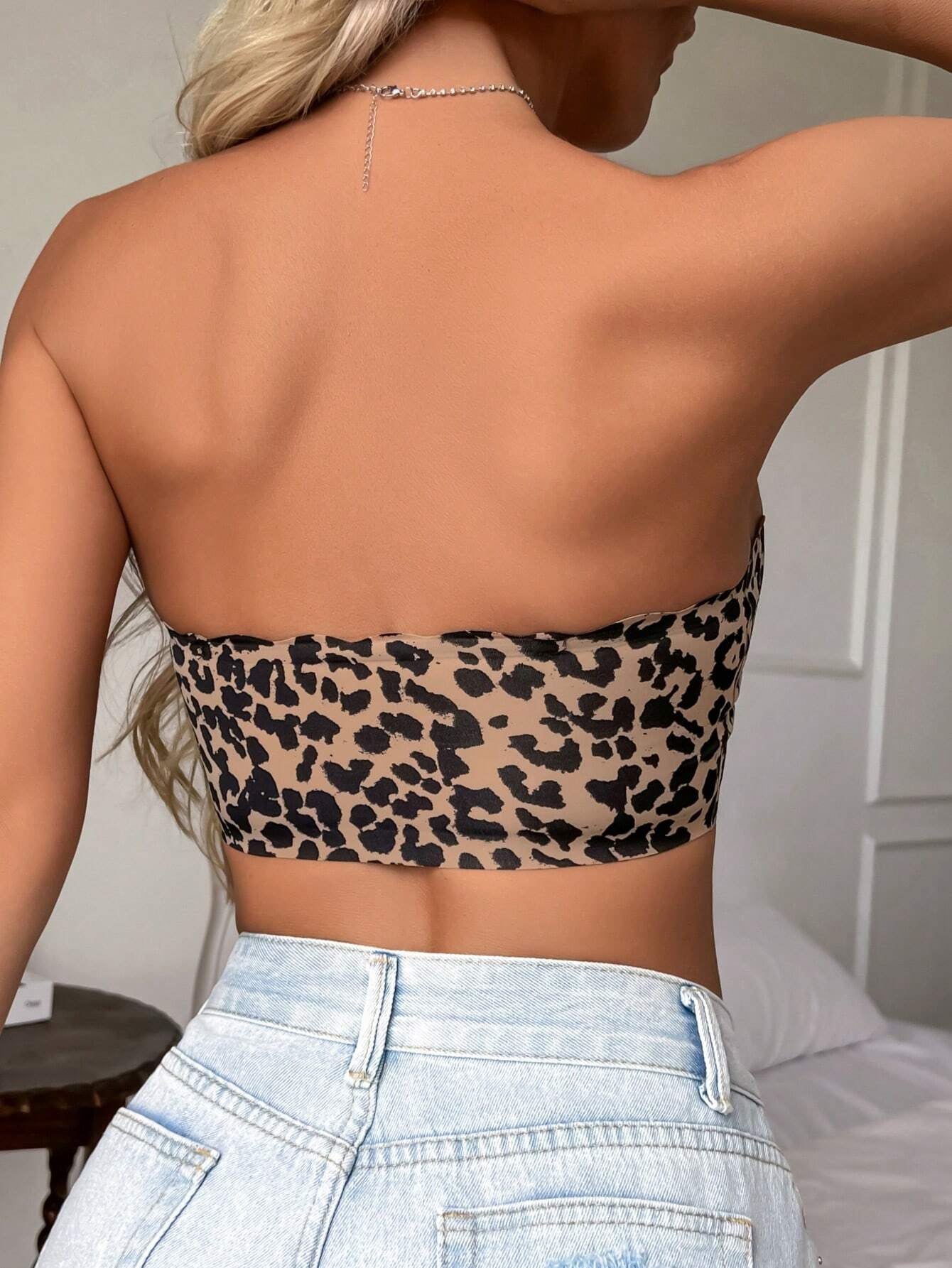 Front Closure Wireless Strapless Bra Leopard