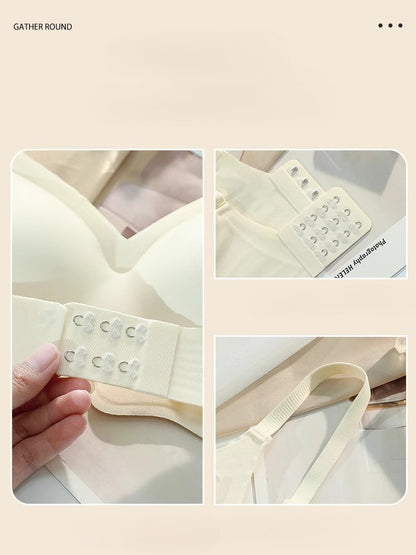 Front Closure Deep V-neck Seamless Push-up Bra Beige