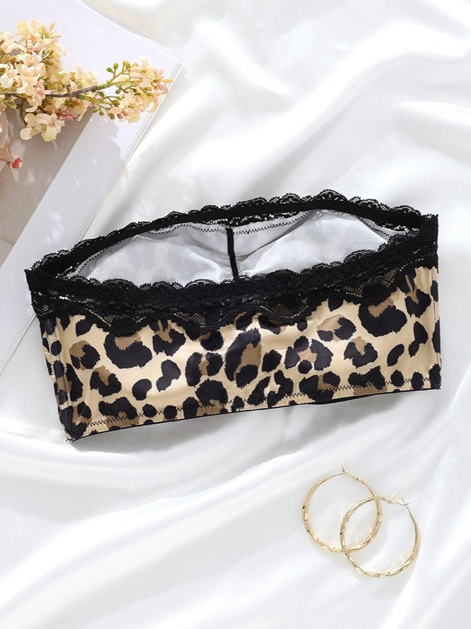 Front Closure Sexy Leopard Print Lace Push Up Backless Bra