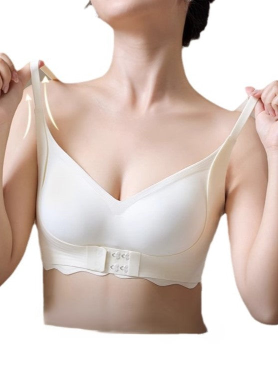 Front Closure Deep V-neck Seamless Push-up Bra Beige