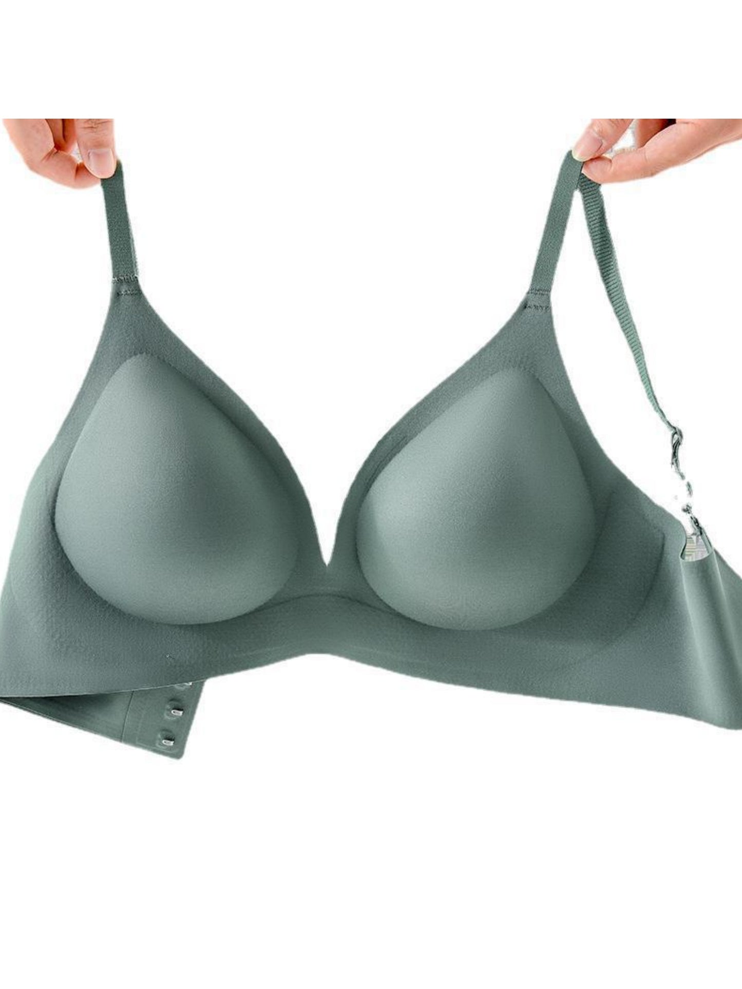 V-neck Push-up Comfortable Seamless Wireless Bra SeaGreen