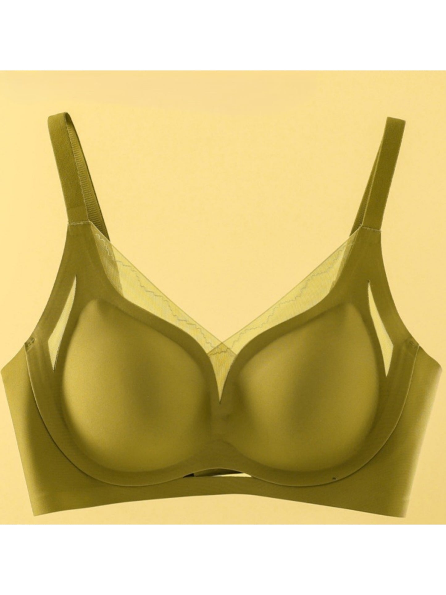 Lace Mesh Stitching Seamless Wireless Breathable Bra Peru LightGreen