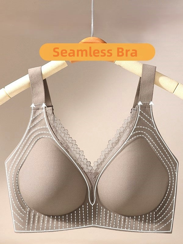 V-neck Lace Stitching Seamless Push-up Wireless Bra Peru