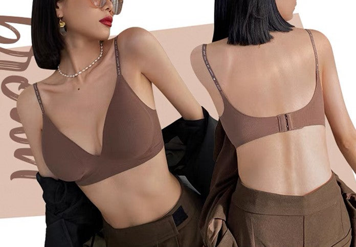 Deep V Push-up Sexy Wireless Bra Brown