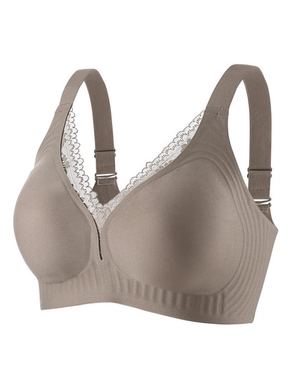 V-neck Lace Stitching Seamless Push-up Wireless Bra Peru