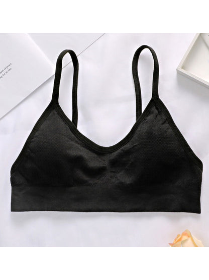 Simple Solid Wireless Bra, Comfy & Breathable Intimates Bra Black