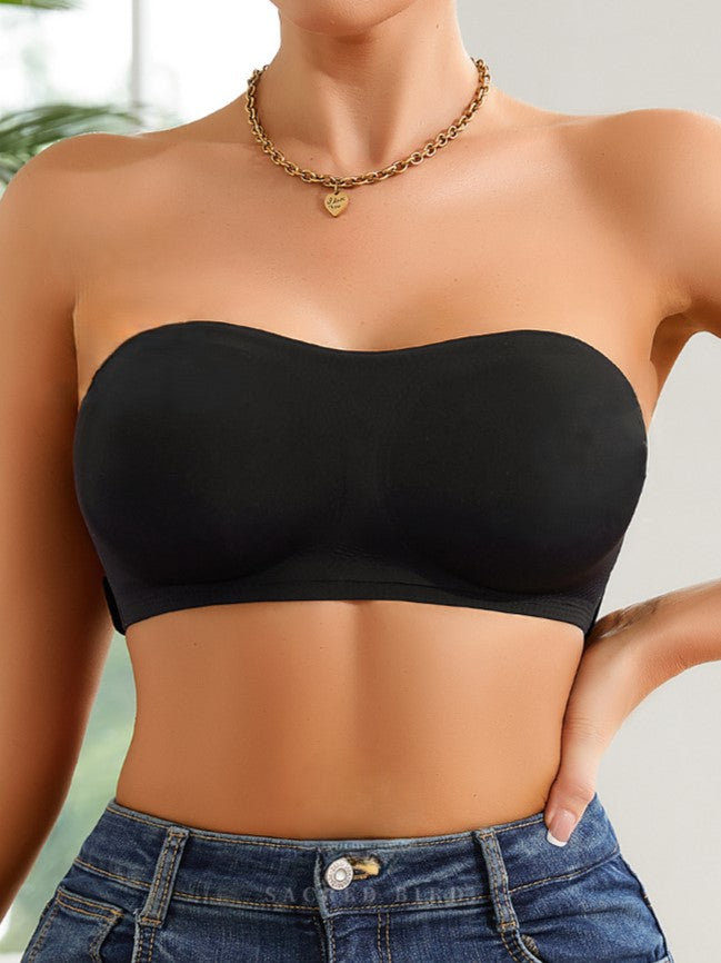 Women's Casual Seamless Simple Side Button Bandeau Bra Black