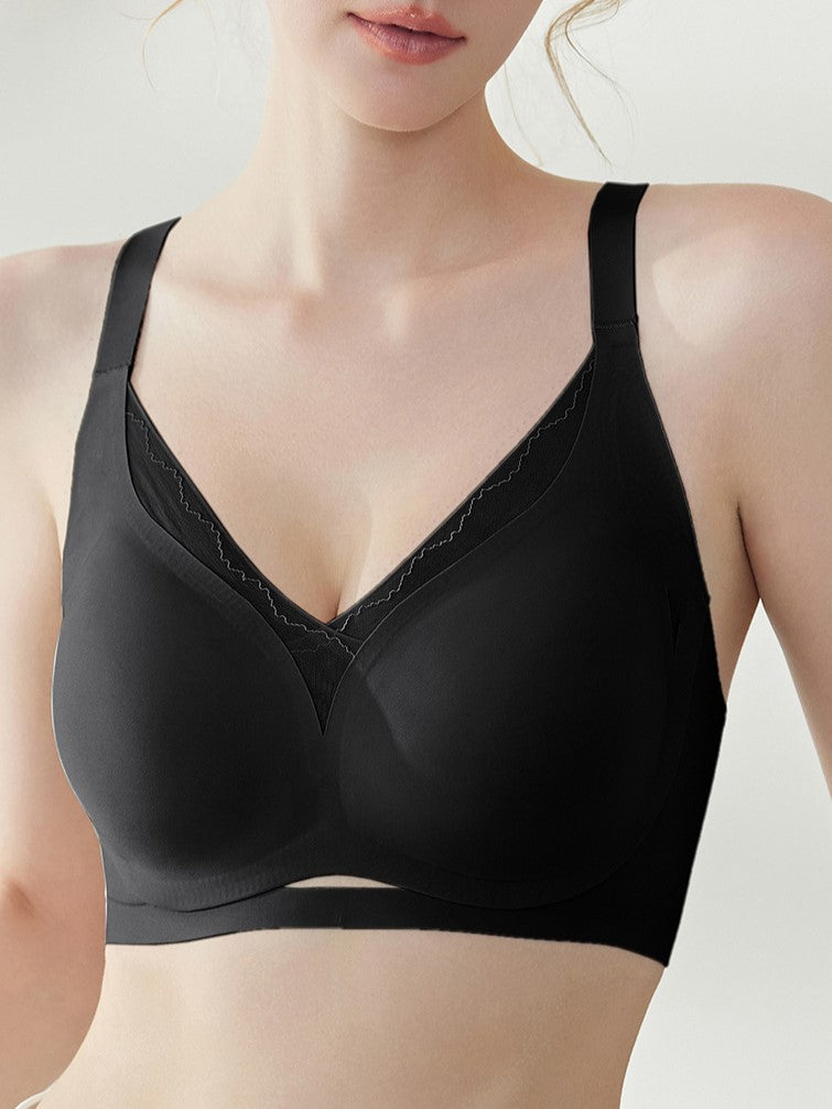 Lace Mesh Stitching Seamless Wireless Breathable Bra Black