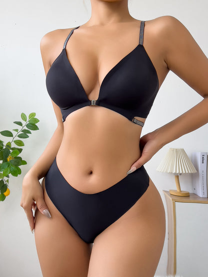 Sexy Front Closure Seamless Breathable Bra Thong Set