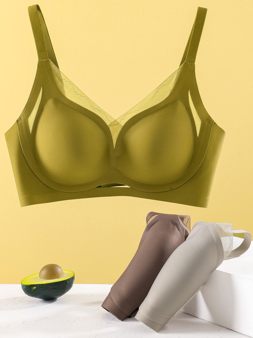 Lace Mesh Stitching Seamless Wireless Breathable Bra Peru LightGreen