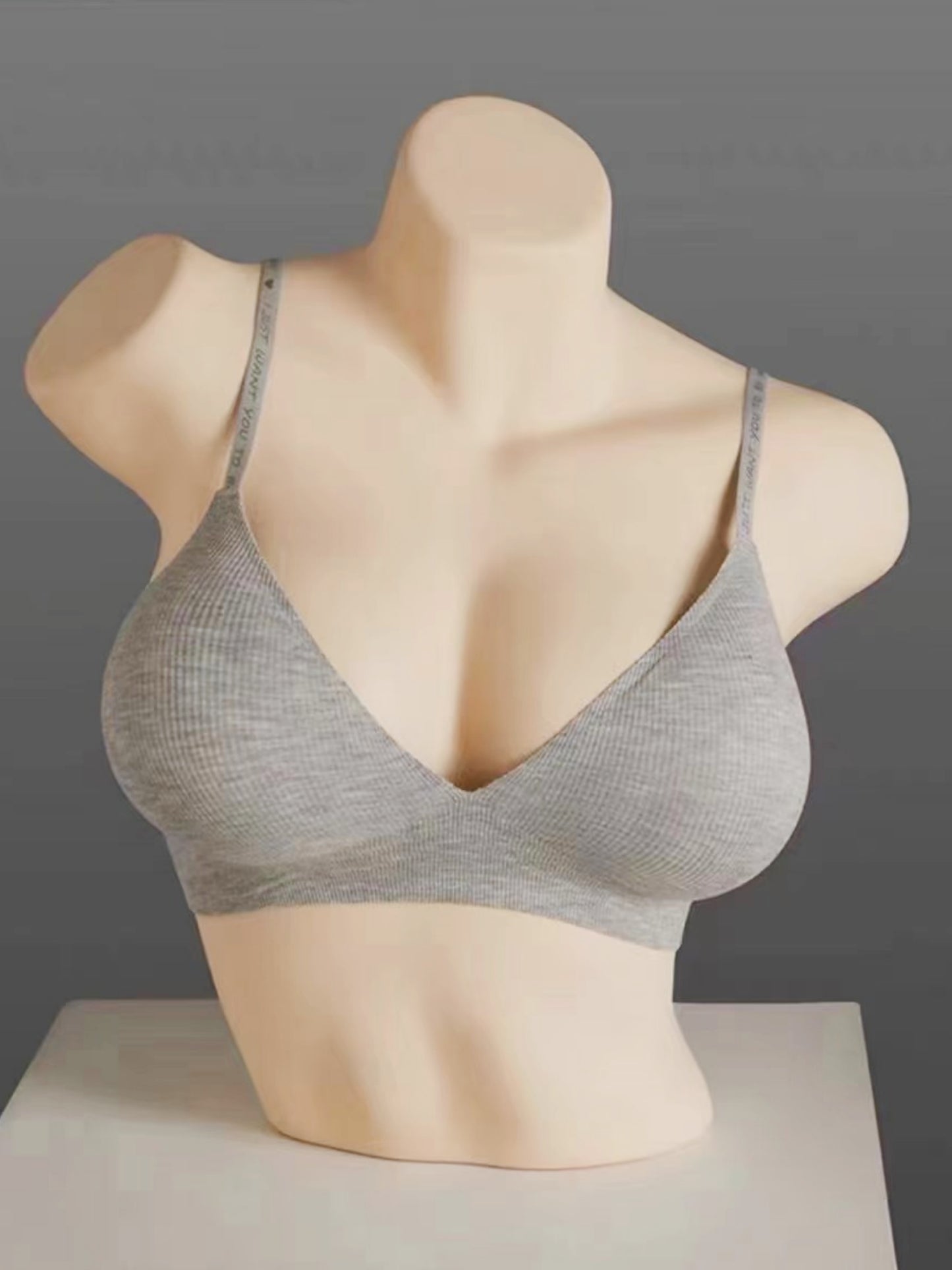 Deep V Push-up Sexy Wireless Bra Grey