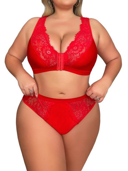 Front Closure Wireless & Comfortable Bra Set, Plus Size