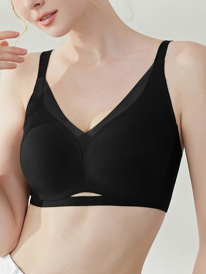 Lace Mesh Stitching Seamless Wireless Breathable Bra Black