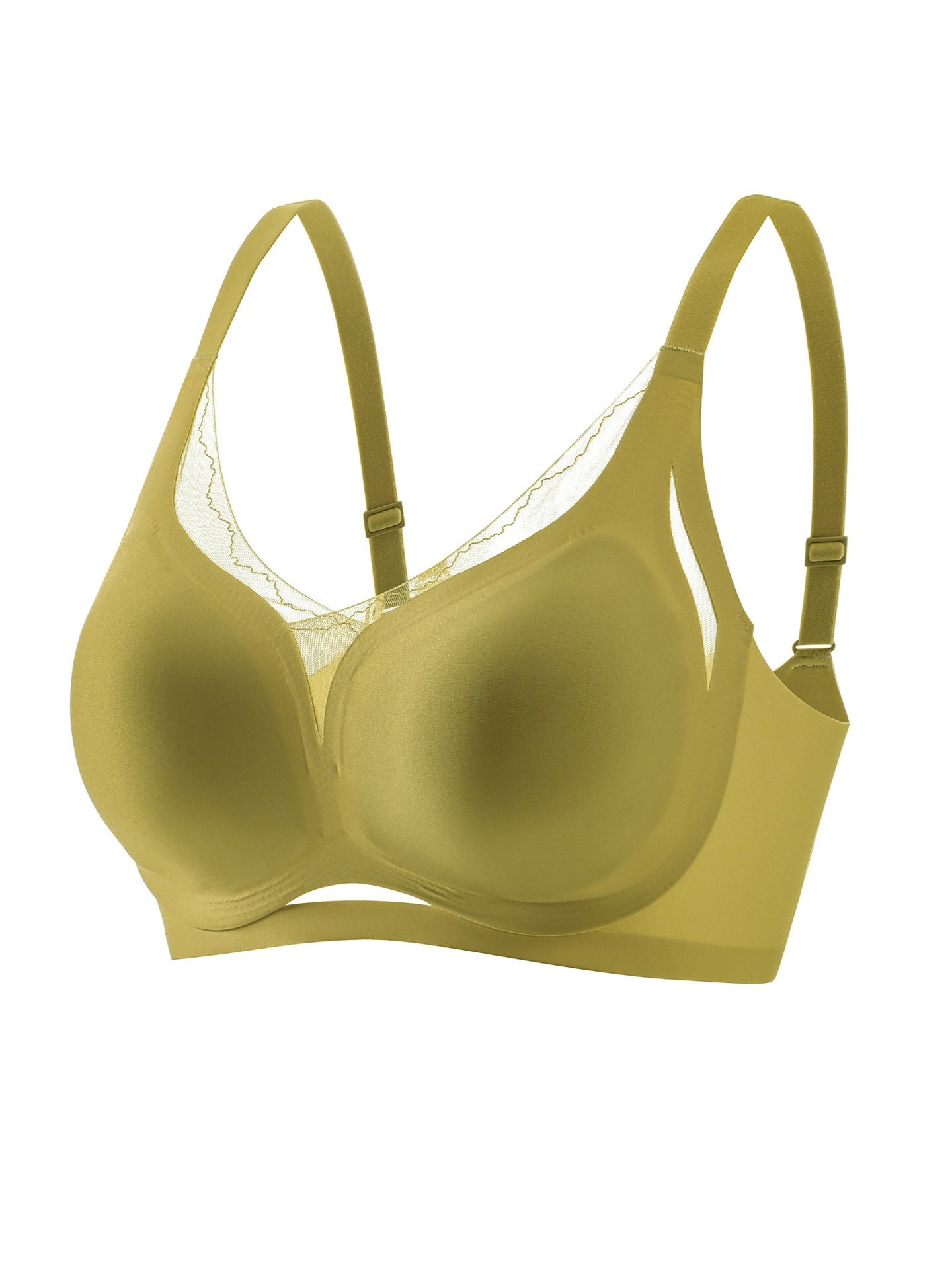 Lace Mesh Stitching Seamless Wireless Breathable Bra Peru LightGreen