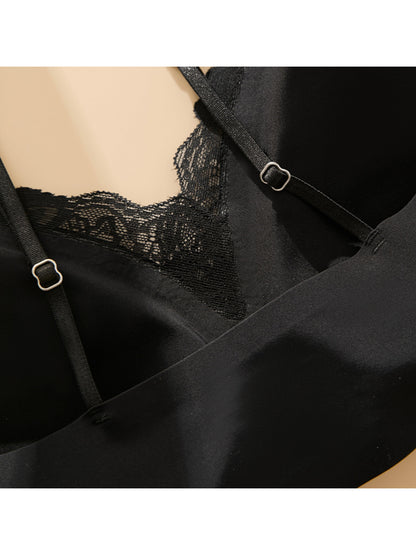 Sexy Lace Stitching Double Shoulder Strap V-neck Seamless Wireless Bra