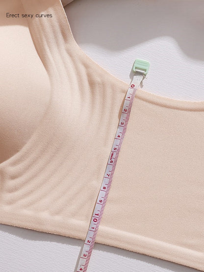 V-neck Lace Stitching Seamless Push-up Wireless Bra Beige