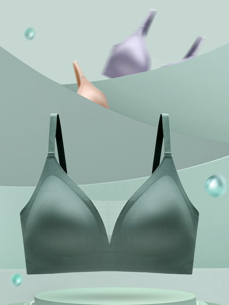 V-neck Push-up Comfortable Seamless Wireless Bra SeaGreen