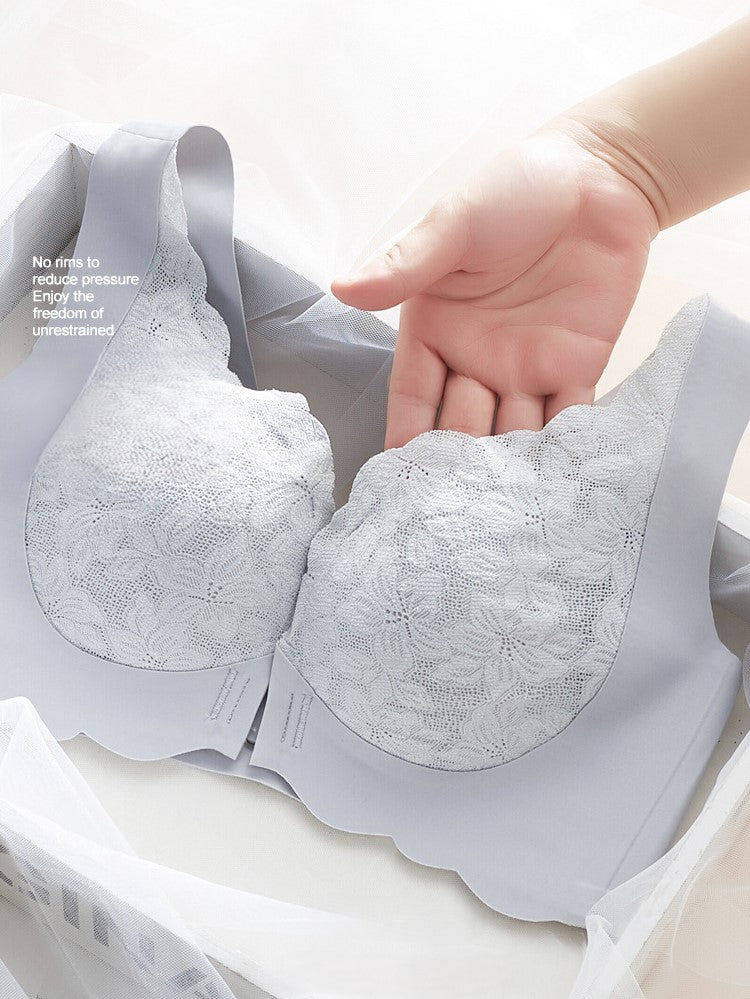 Sexy Lace Front Closure Gathered Wireless Seamless Bra