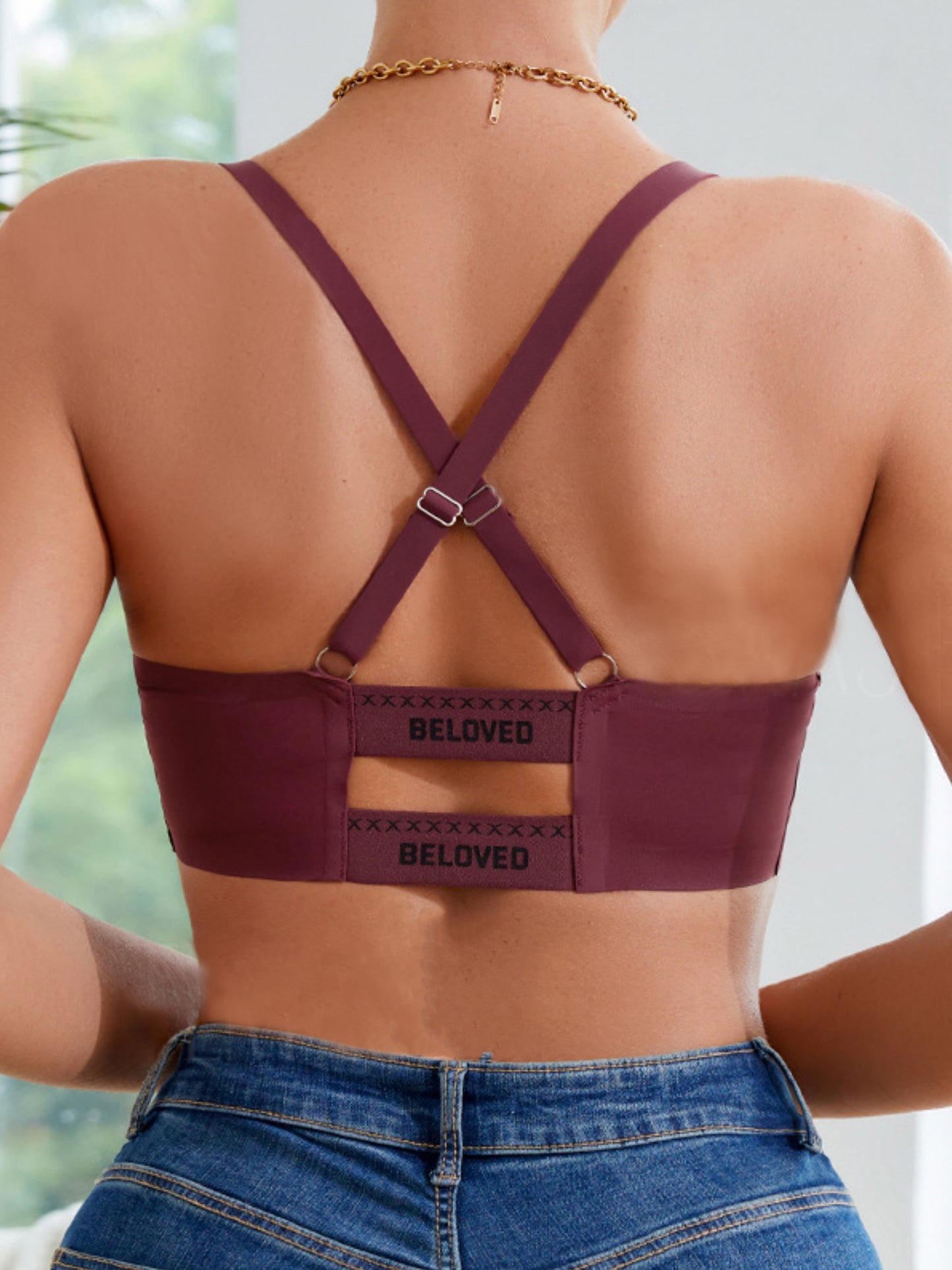 Sexy Letter Shoulder Straps Gather Seamless Breathable Wireless Bra