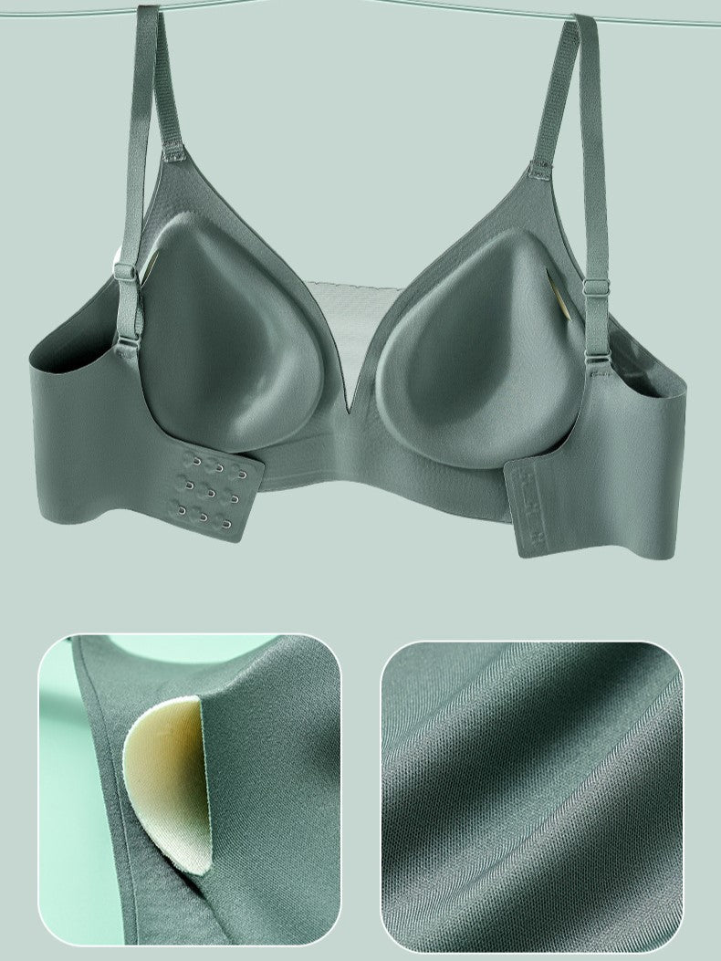 V-neck Push-up Comfortable Seamless Wireless Bra SeaGreen