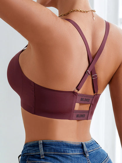 Sexy Letter Shoulder Straps Gather Seamless Breathable Wireless Bra