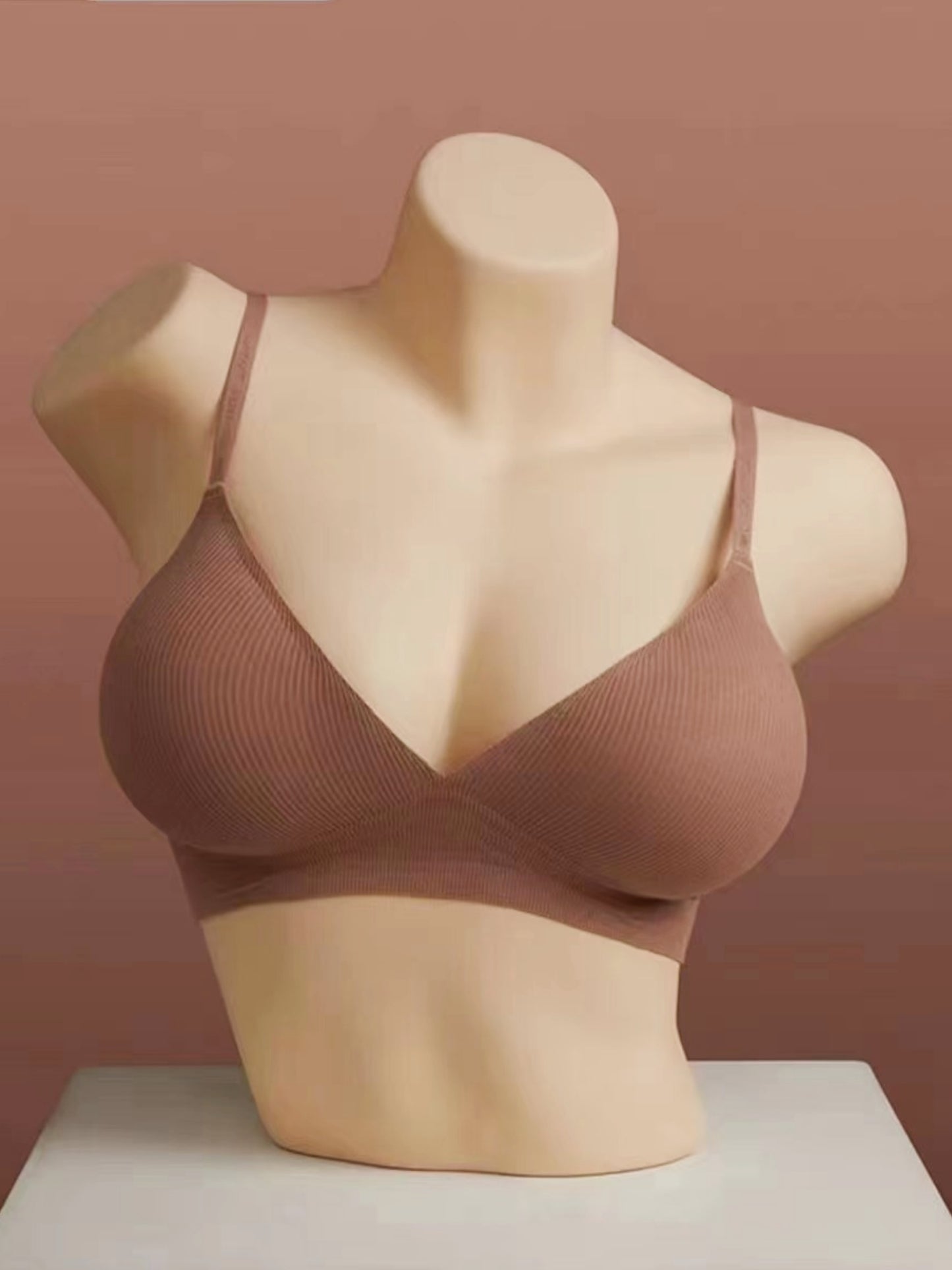 Deep V Push-up Sexy Wireless Bra Brown