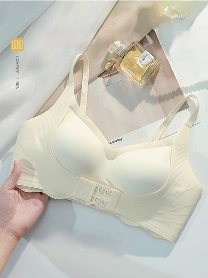 Front Closure Deep V-neck Seamless Push-up Bra Beige