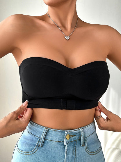 Ladies' Front Closure Wireless Strapless Seamless Bra Black