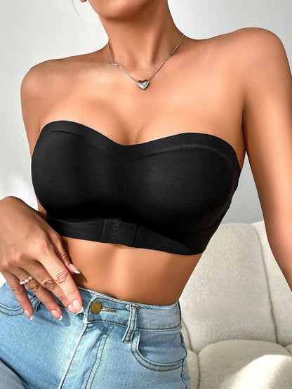 Ladies' Front Closure Wireless Strapless Seamless Bra Black