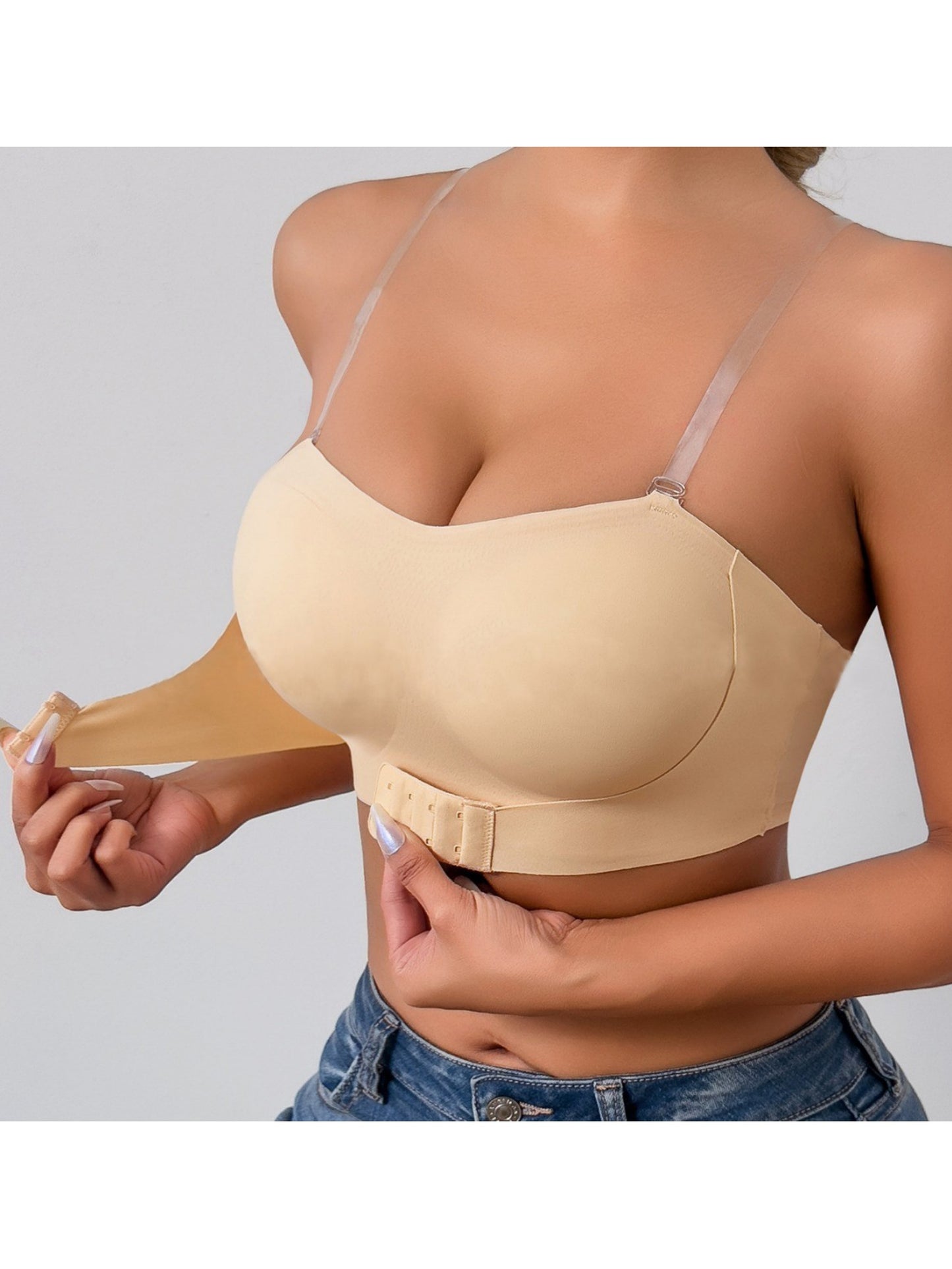 One-piece Front Closure Seamless Wireless Comfortable & Adjustable Bra，Invisible Shoulder Straps