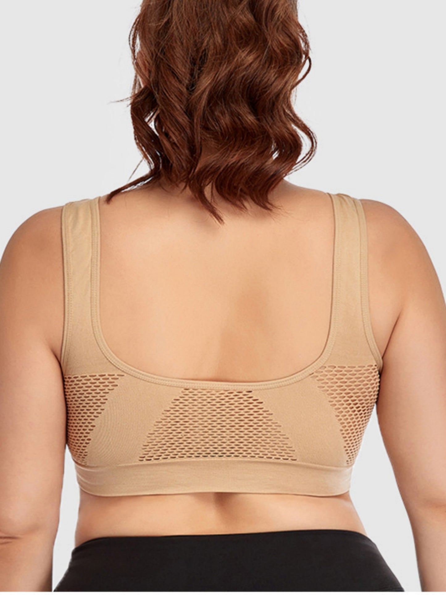 Wireless Hollow Mesh Sports Yoga Bra Tan