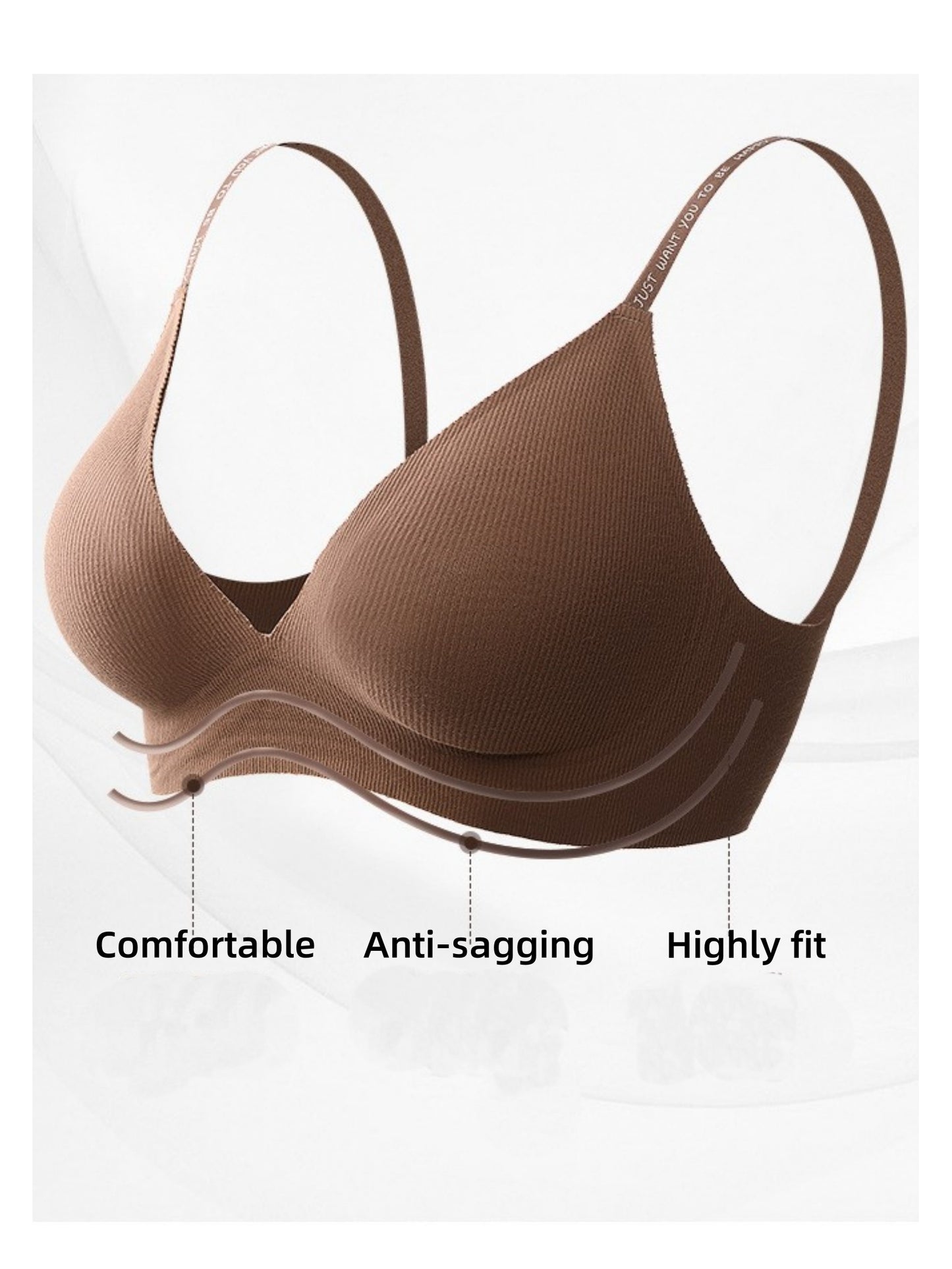 Deep V Push-up Sexy Wireless Bra Brown