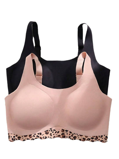 Hollow Leopard Push-Up Breathable Bra Set Pink