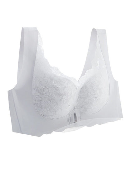 Sexy Lace Front Closure Gathered Wireless Seamless Bra