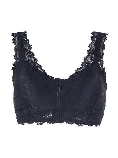 Women's Lace Front Closure Padded Everyday Short Bra，Plus Size Black