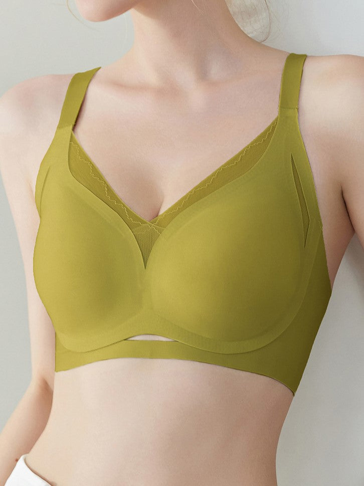 Lace Mesh Stitching Seamless Wireless Breathable Bra Peru LightGreen