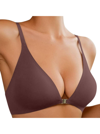 Comfortable Adjustable Straps Deep V Front Button Solid Color Wireless Bra Purple