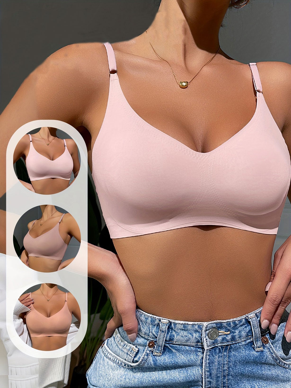 Low Back Seamless Push-up Wireless Bra Pink