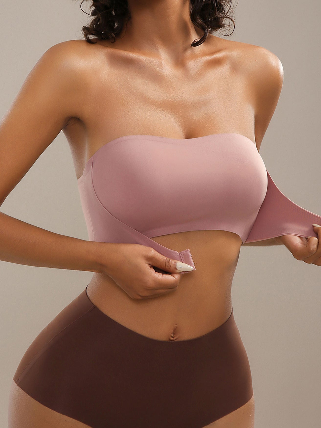 Strapless Front Button Push-Up Seamless Bra Pink