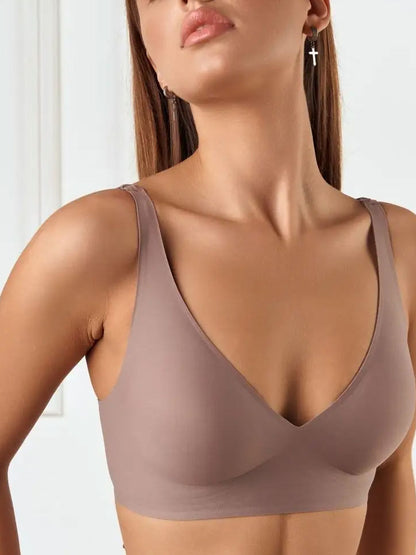 Wirefree Seamless Bra for Women Invisible Deep V Plunge Bra with Removeable Padding RosyBrown