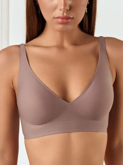 Wirefree Seamless Bra for Women Invisible Deep V Plunge Bra with Removeable Padding RosyBrown