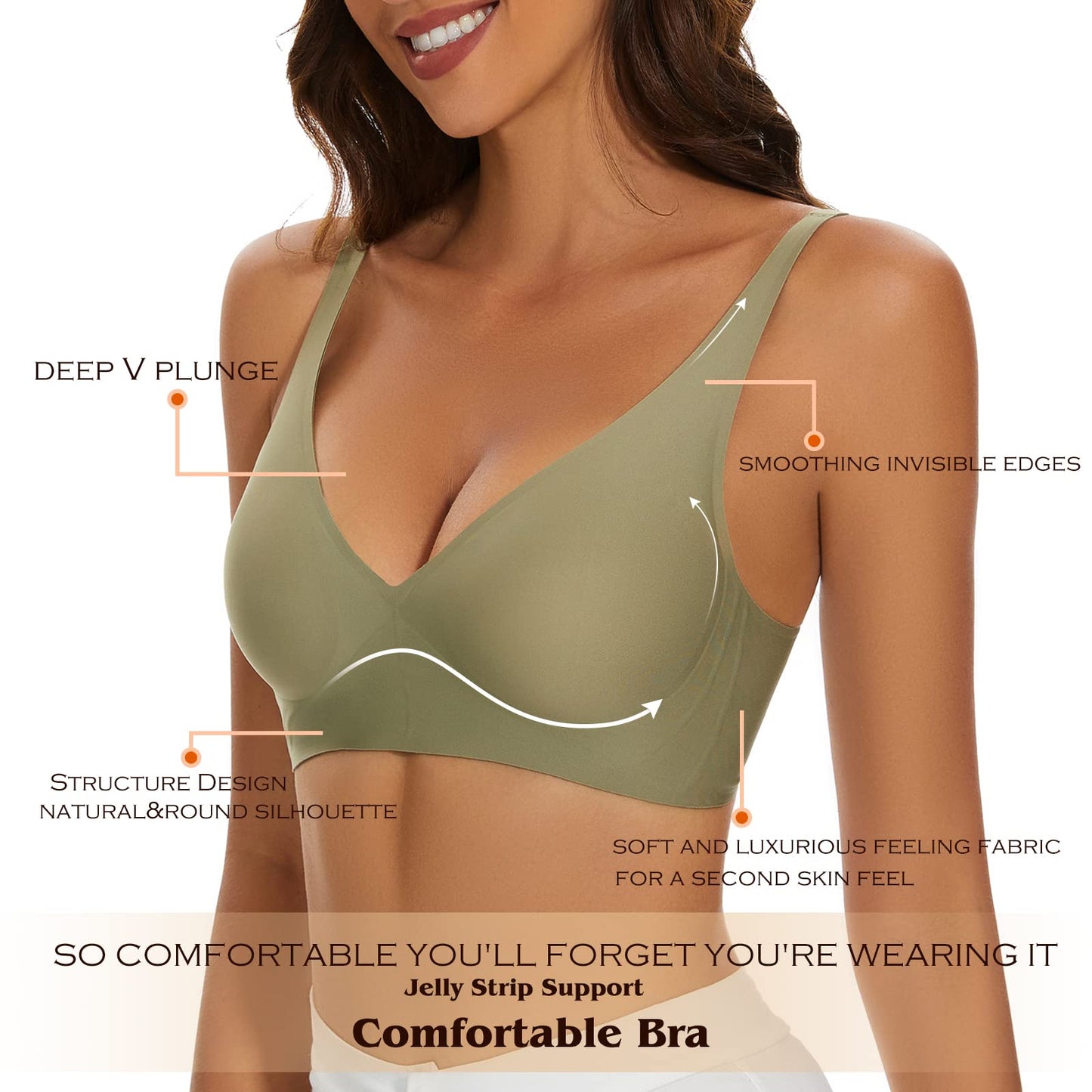 Wirefree Seamless Bra for Women Invisible Deep V Plunge Bra with Removeable Padding Green