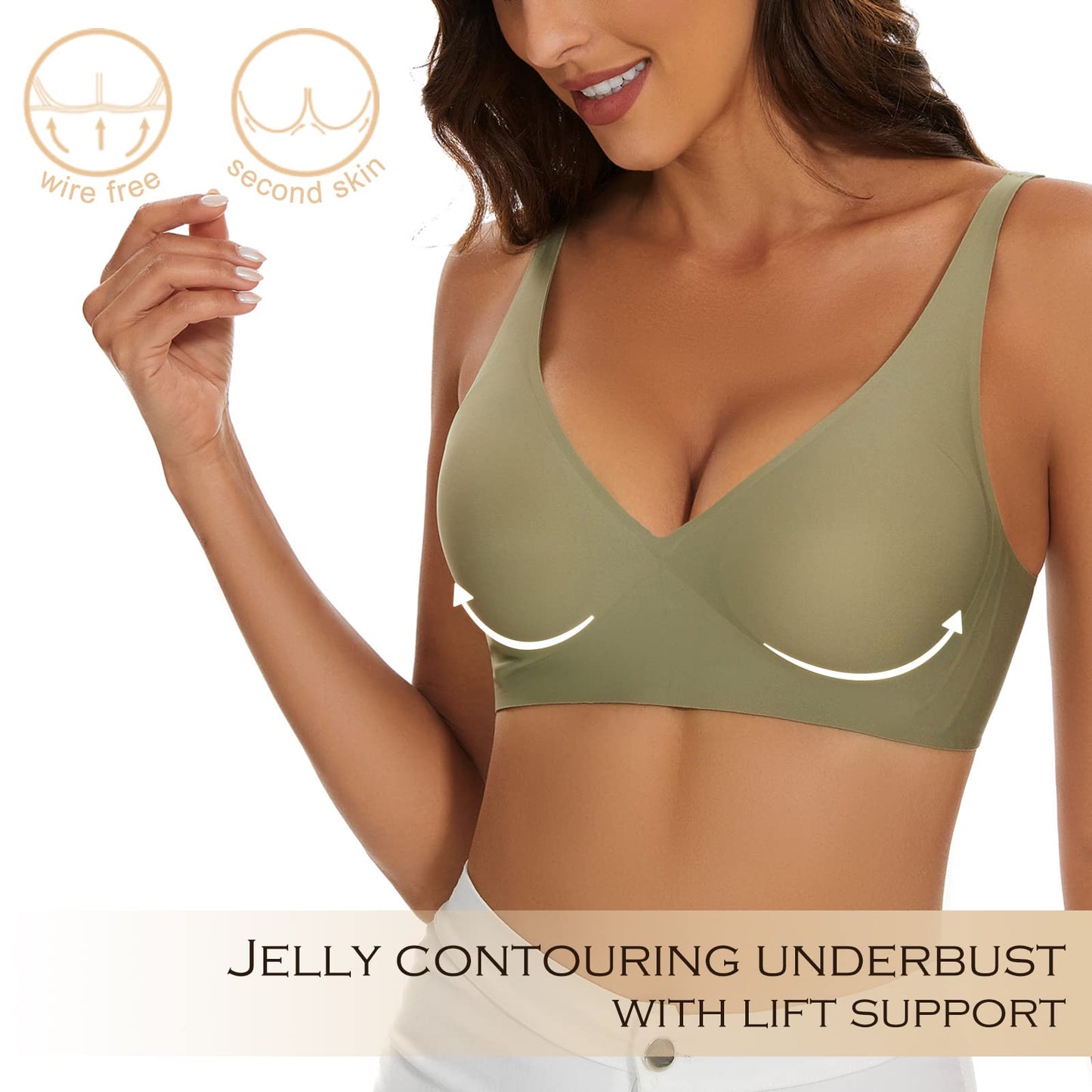 Wirefree Seamless Bra for Women Invisible Deep V Plunge Bra with Removeable Padding Green