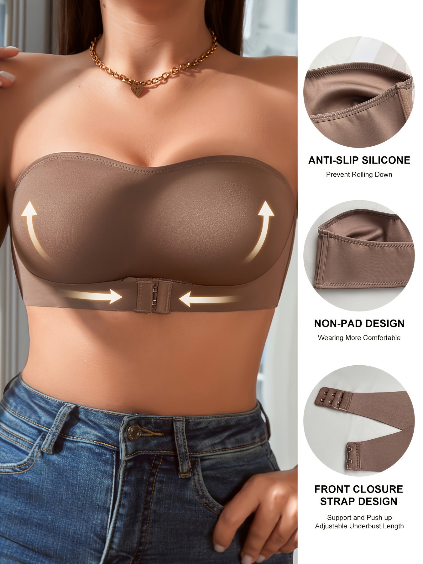 Sexy Front Clasp Shaping and Lifting Wireless Breathable Bra Tan