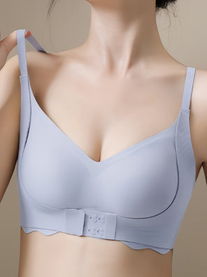 Front Closure Deep V-neck Seamless Push-up Bra Skyblue