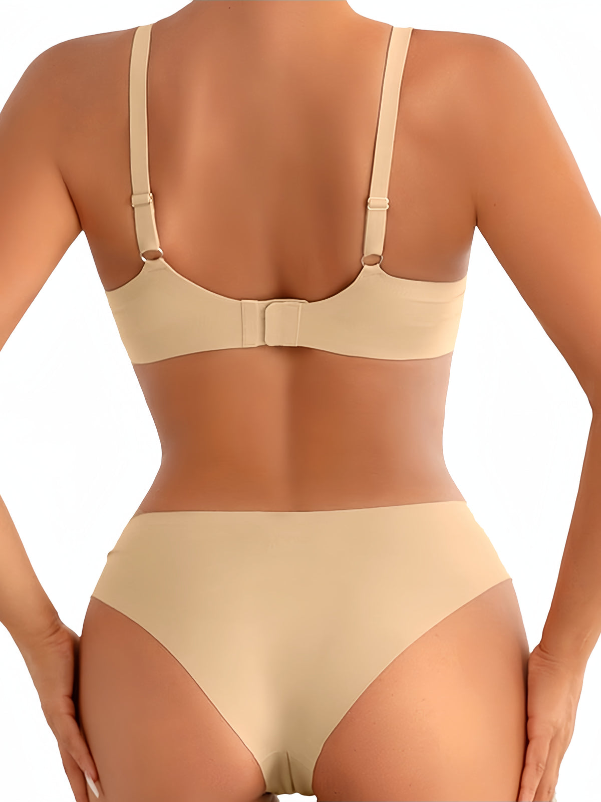 Seamless Deep V Sexy Ice Silk Wireless Bra Set Beige