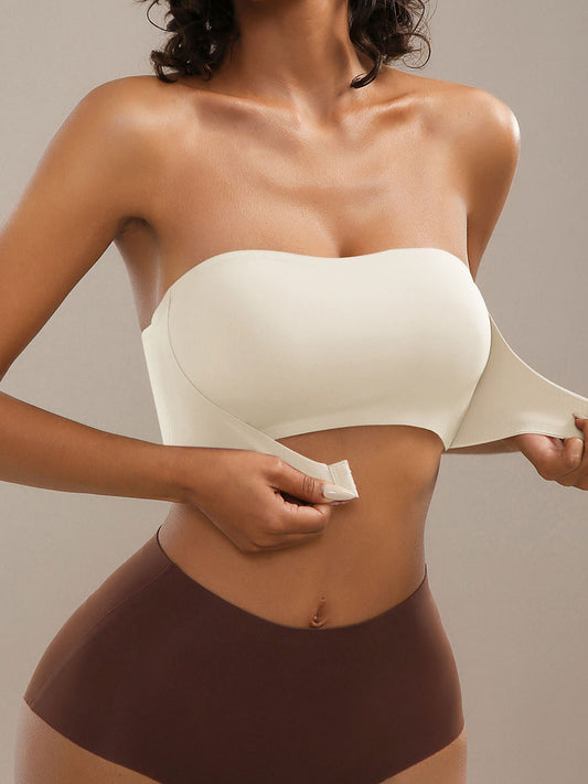 Strapless Front Button Push-Up Seamless Bra White