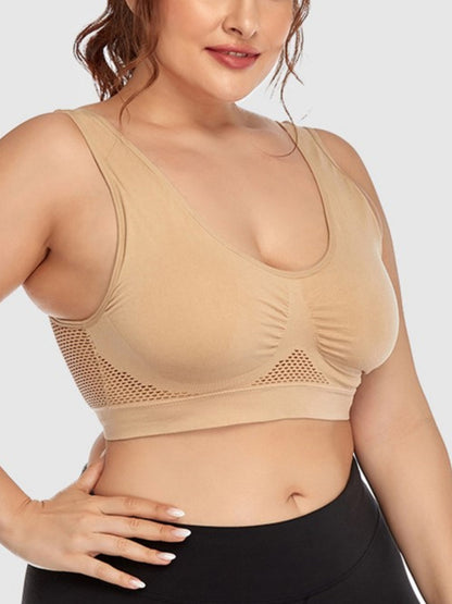 Wireless Hollow Mesh Sports Yoga Bra Tan